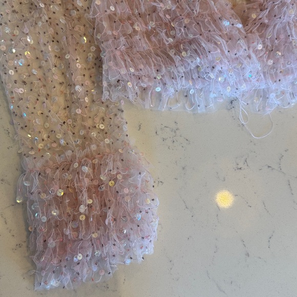 NWOT Dyspnea AUS pink hand beaded ruffle tulle cardigan - Picture 3 of 3